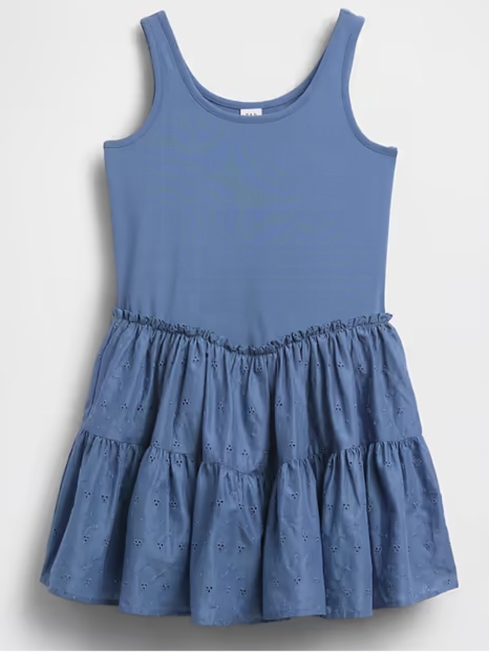 GAP - Girls Mixed Media Tiered Tank Dress (LG- blue)